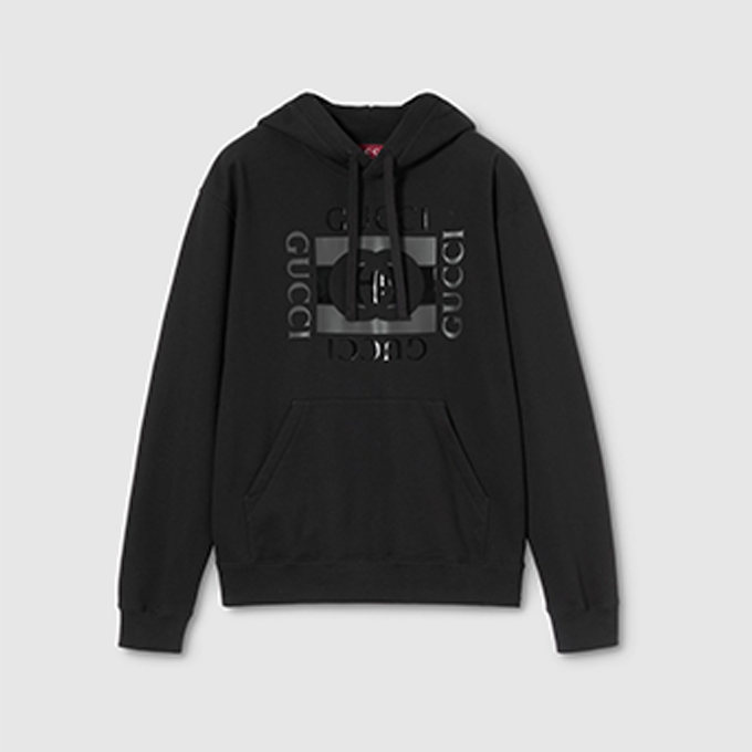 gucci inter‑g logo print cotton fleece hoodie